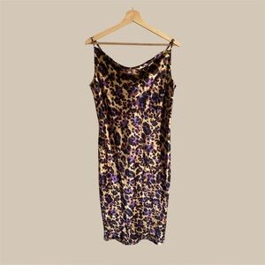 Emma&Michele Women’s Nighty M Brown Purple Animal Print Cowl Neck 90’ Sexy Dress